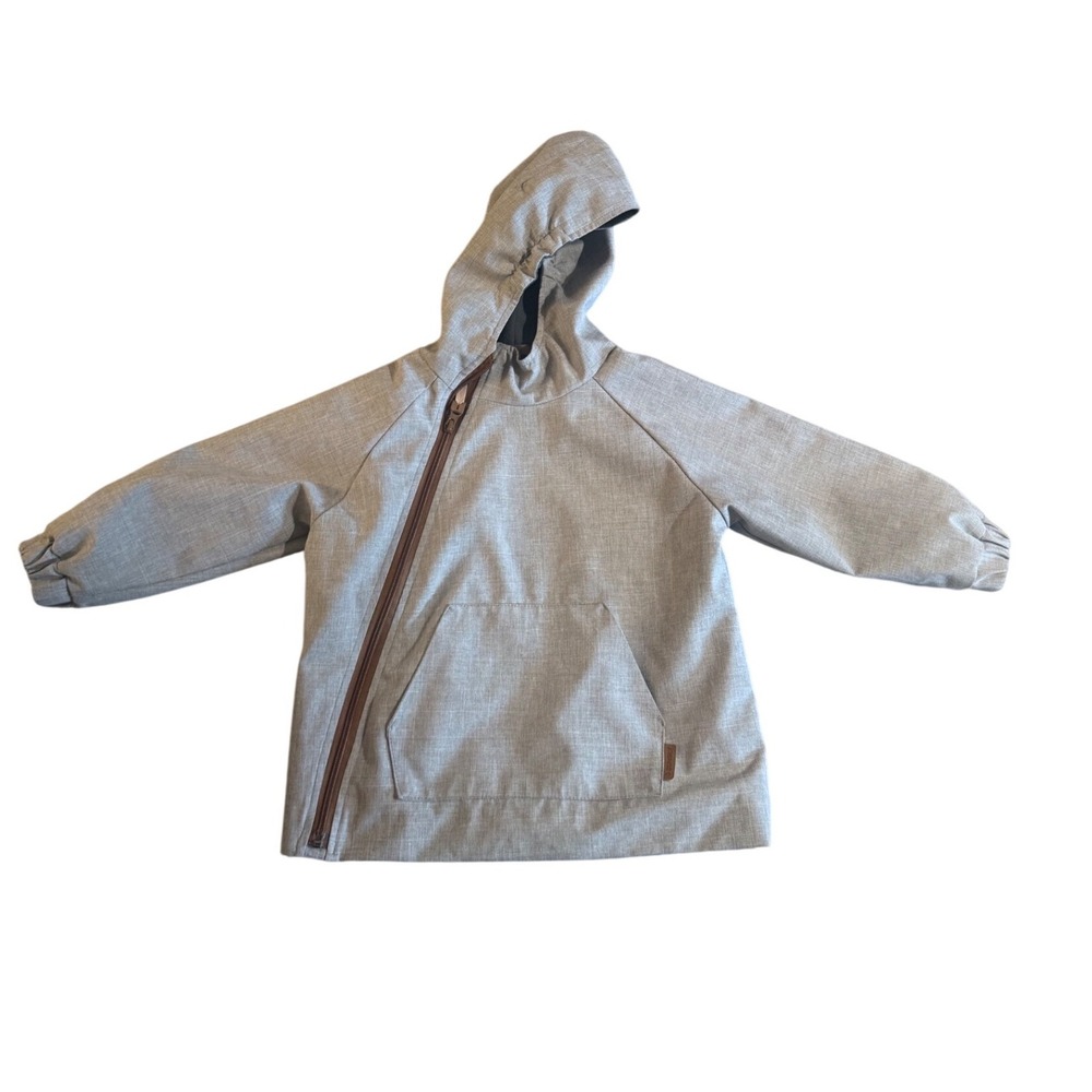 Bungly Kids Grey Softshell Fleece Lined Asymmetrical Zip Hooded Jacket Size‎ 92